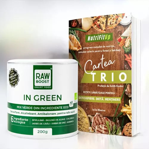 Pachet START: Cartea TRIO - Detoxifiere. Dietă. Menținere + In Green - Mix Verde ECO, Rawboost
